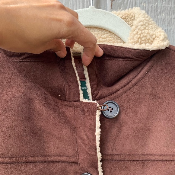 Lauren Ralph Lauren dry goods rich chocolate brown faux suede sherpa lined coat - Picture 10 of 16